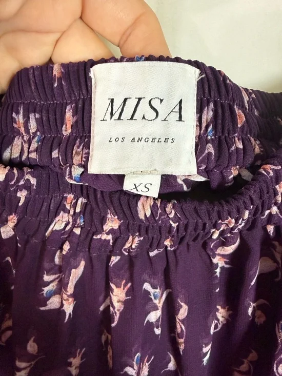 MISA Los Angeles Silk Feel Floral Peasant Blouse Off Shoulder XS - Picture 7 of 10